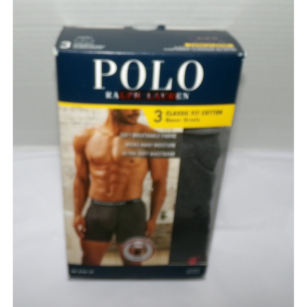 Polo Ralph Lauren Mens 3 Pack Classic Fit Cotton Boxer Briefs XL Black Grey NIB